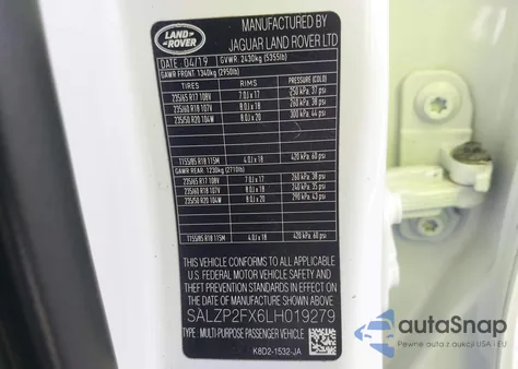 2020 Land Rover Range Rover Evoque Se from USA, damaged, VIN SALZP2FX6LH019279